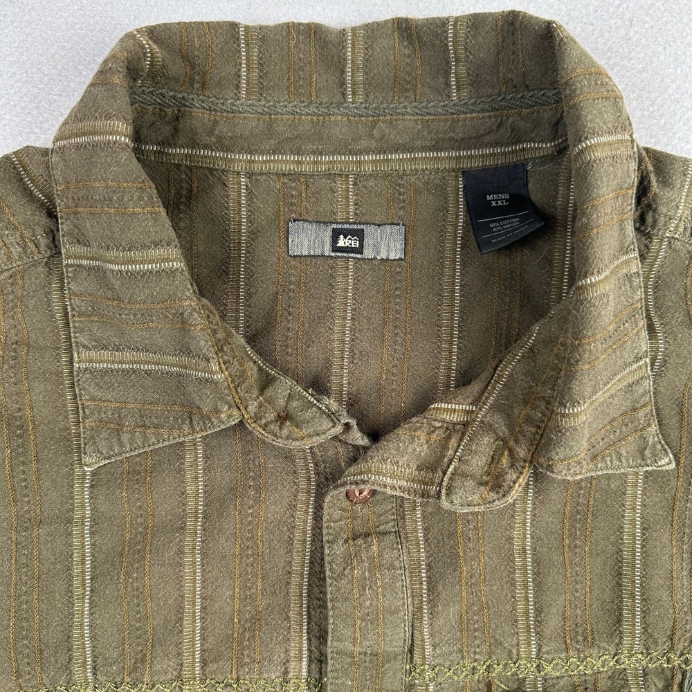 REI Mens Button‎ Down Shirt XXL Olive Green Striped Long Sleeve Cotton - Picture 5 of 14